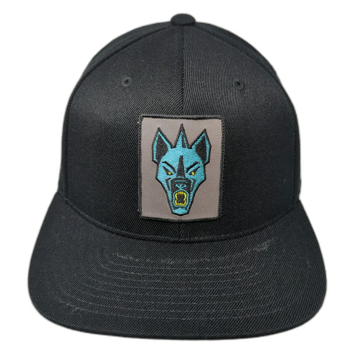 Otto Snapback Black One Size Embroidered Blue Wolf Monster Patch Flat Bill Hat