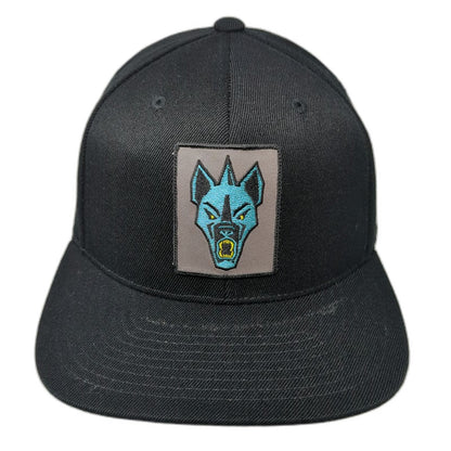 Otto Snapback Black One Size Embroidered Blue Wolf Monster Patch Flat Bill Hat