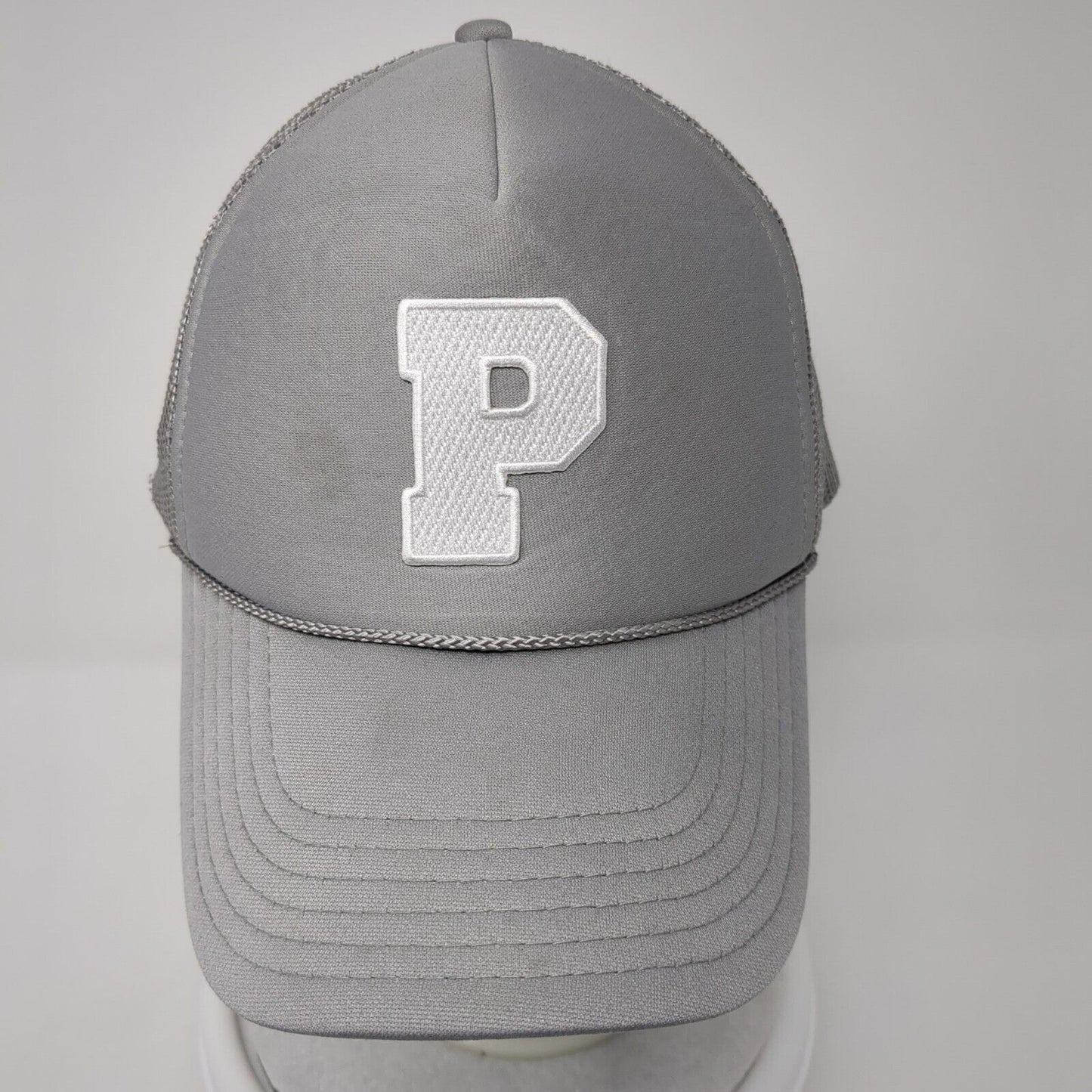 Letter P Snapback Trucker Hat Gray OS Adjustable Embroidered Mesh Back Rope Otto