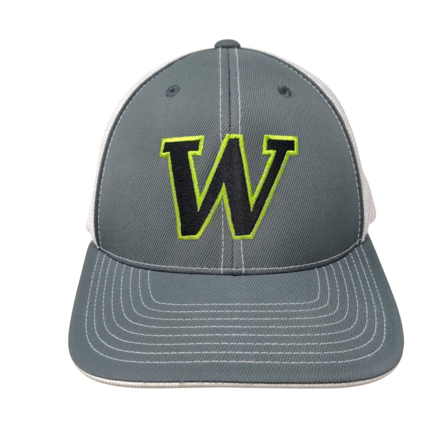 Letter W Fitted Trucker Hat Gray L/XL Embroidered Mesh Back Pacific Headwear