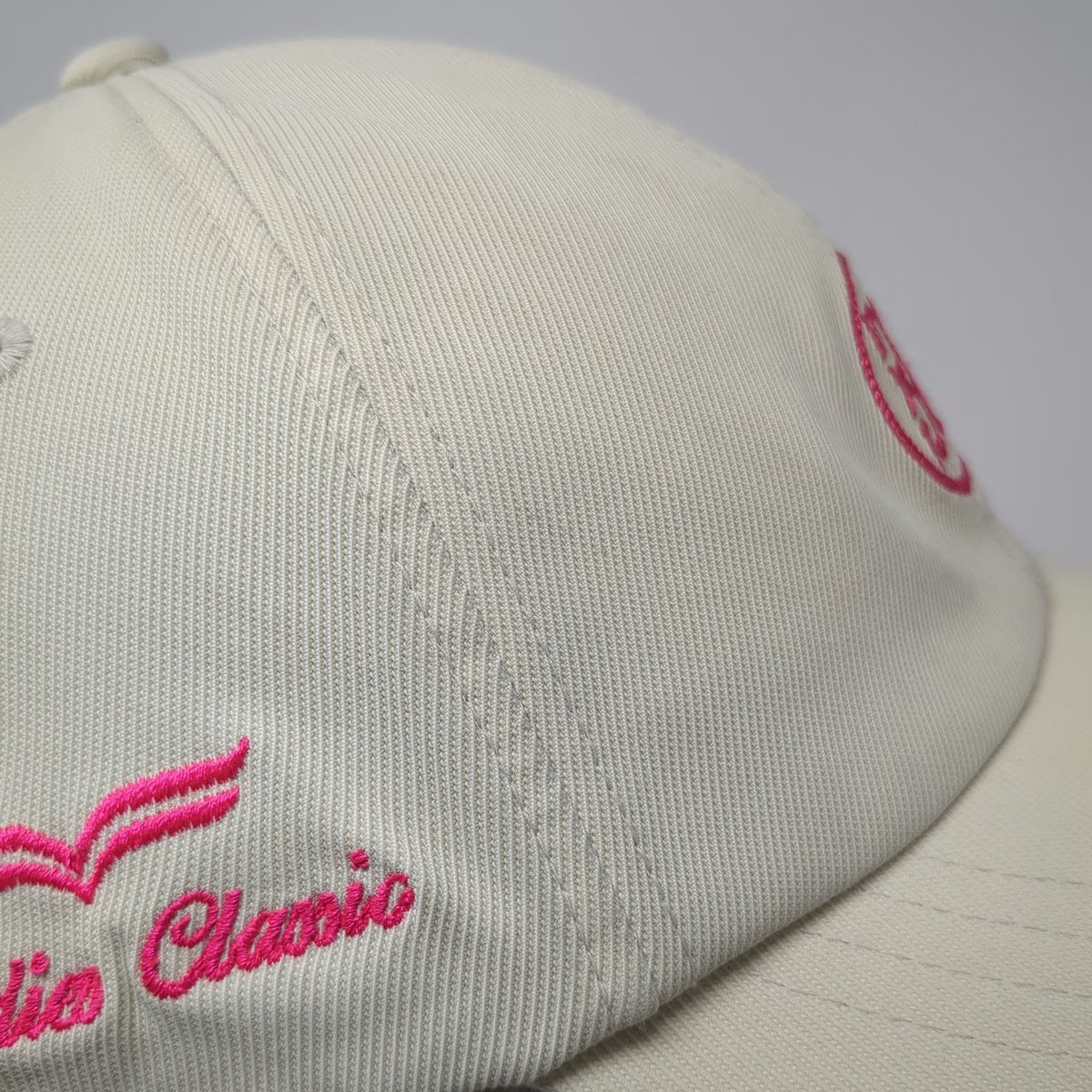 G/FORE Snapback Hat Beige One Size Pink Logo Nylon Golf Sport Cap Adjustable