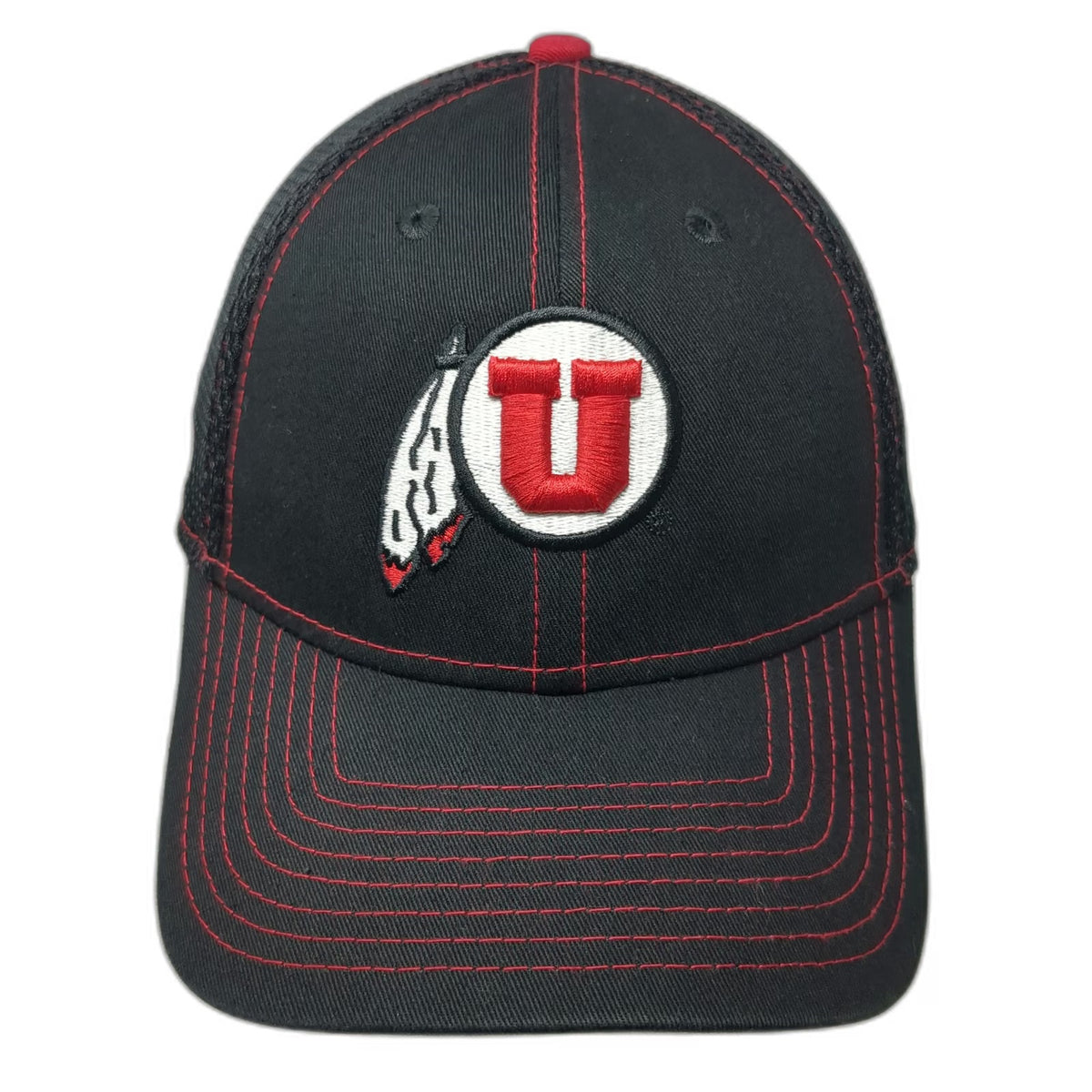 Utah Utes NCAA New Era Black Hat Cap L Mesh Stretch Fit Red Contrast Stitching