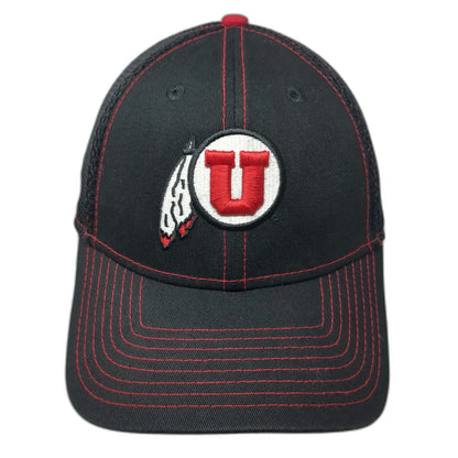 Utah Utes NCAA New Era Black Hat Cap L Mesh Stretch Fit Red Contrast Stitching