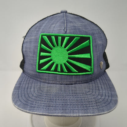 Rising Sun Patch Snapback Trucker Hat Blue One Size Mesh Back Adjustable