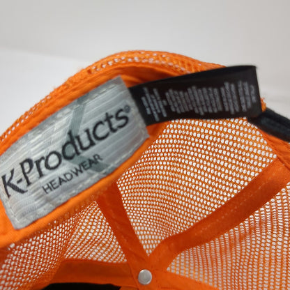 K-Products Trucker Hat Black Orange One Size Sno-Cat Patch Contrast Stitching