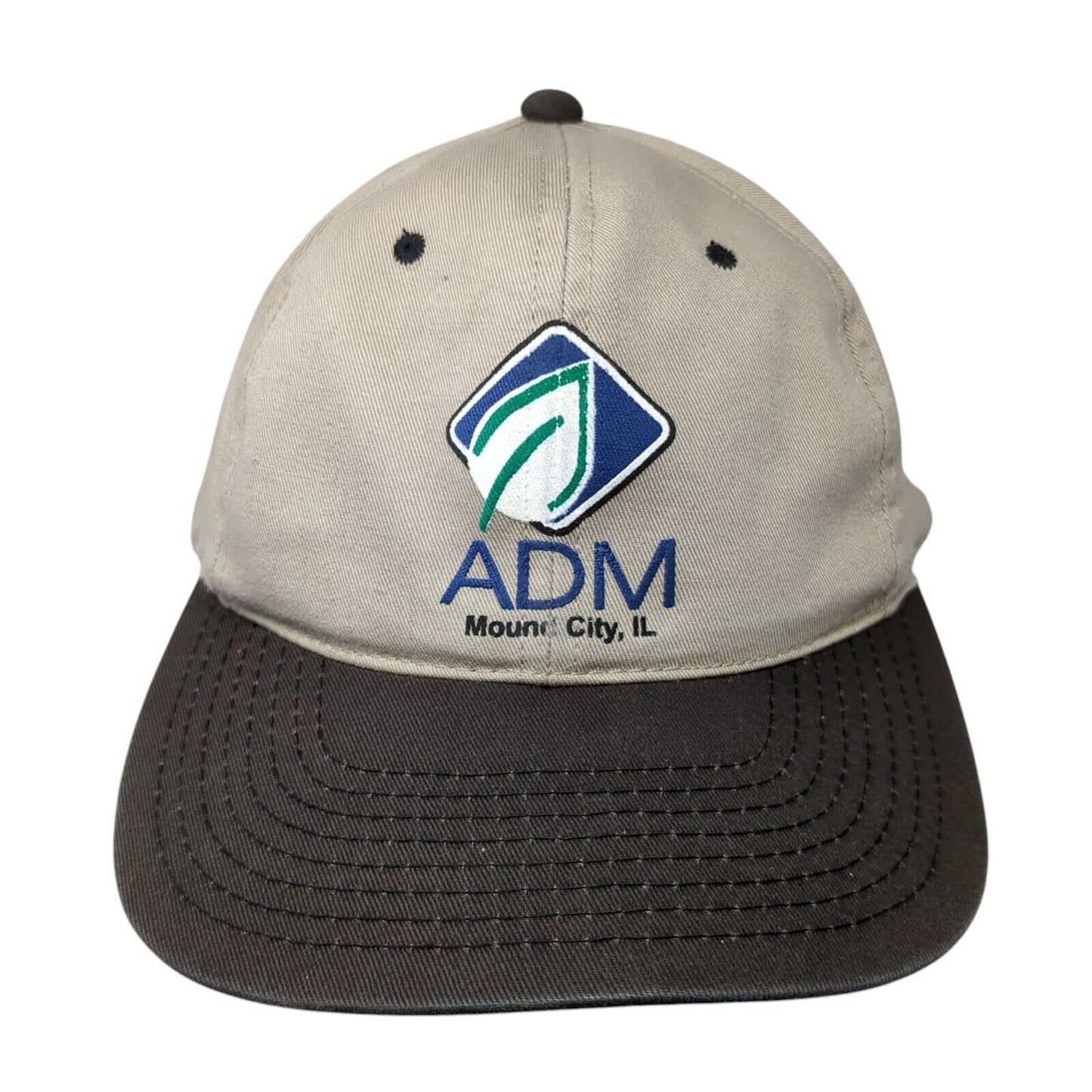 ADM Mound City IL Snapback Hat Tan One Size Adjustable Vented Holes OC