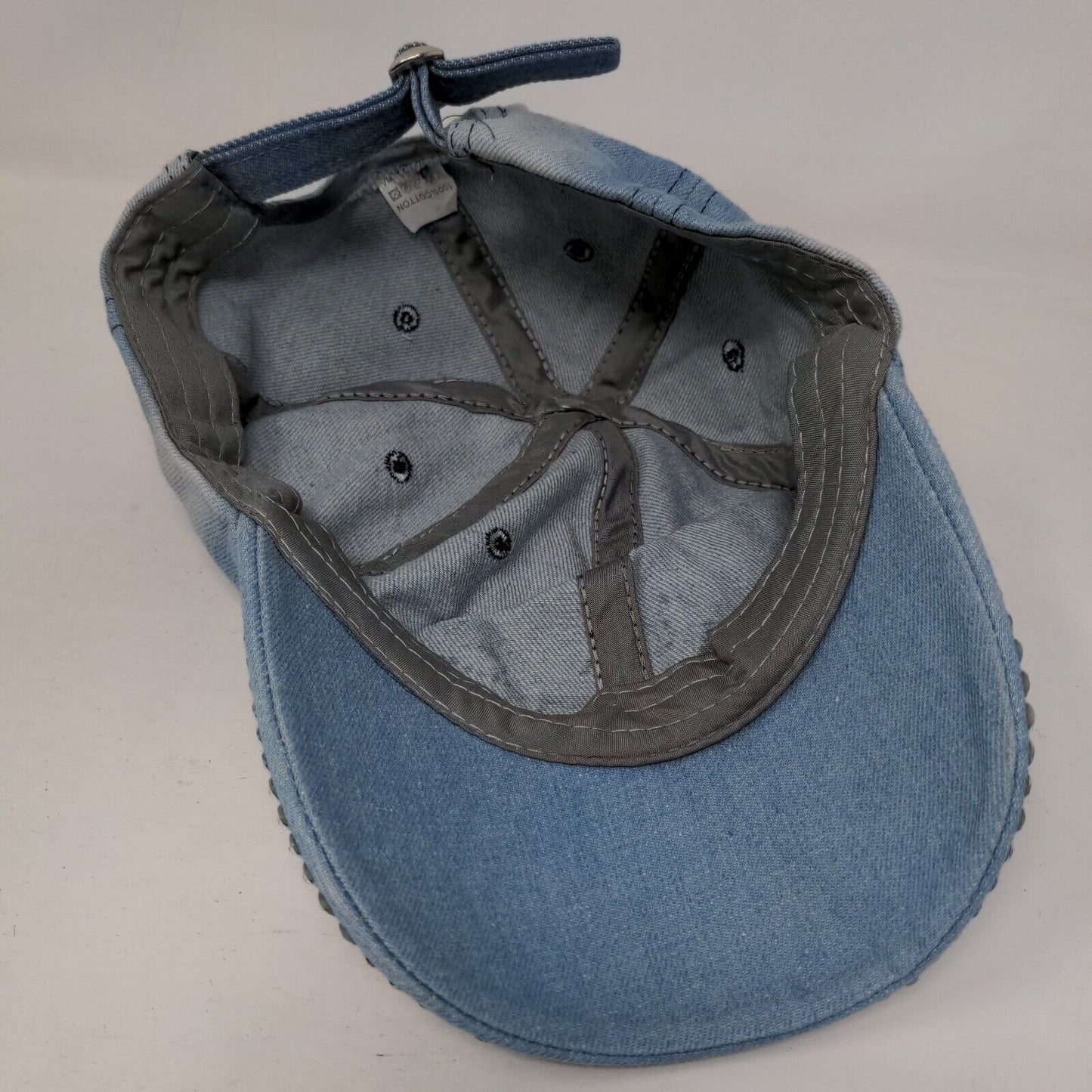 Love Bling Slideback Hat Blue One Size Adjustable Vented Holes Denim Cotton
