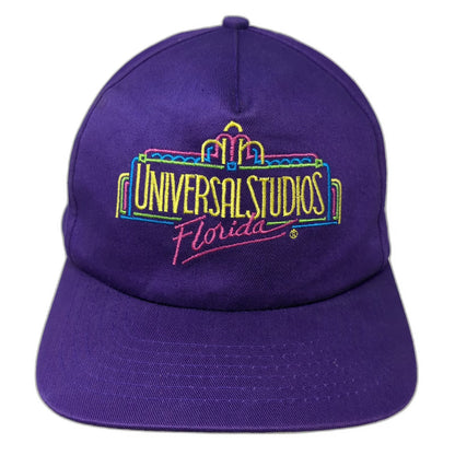 Universal Studios Florida Neon Sign Logo 5 Panel Purple Hat Snapback Vintage