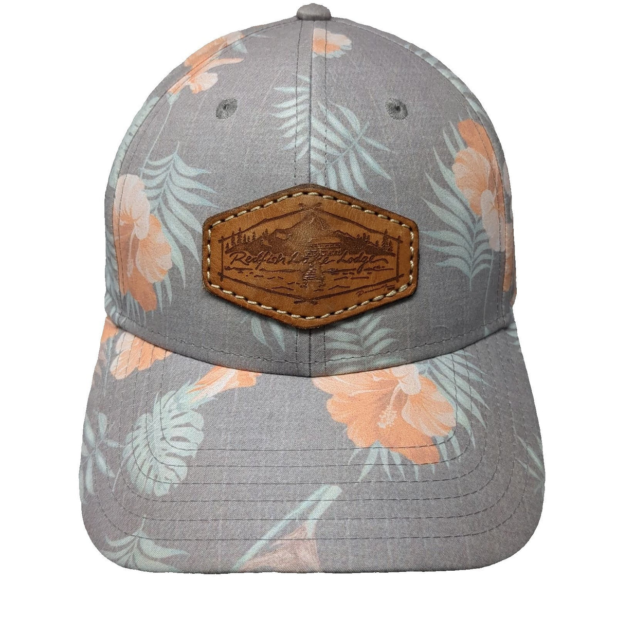Sportsman Gray Floral Tropical Print Leather Patch Baseball Cap One Size Hat