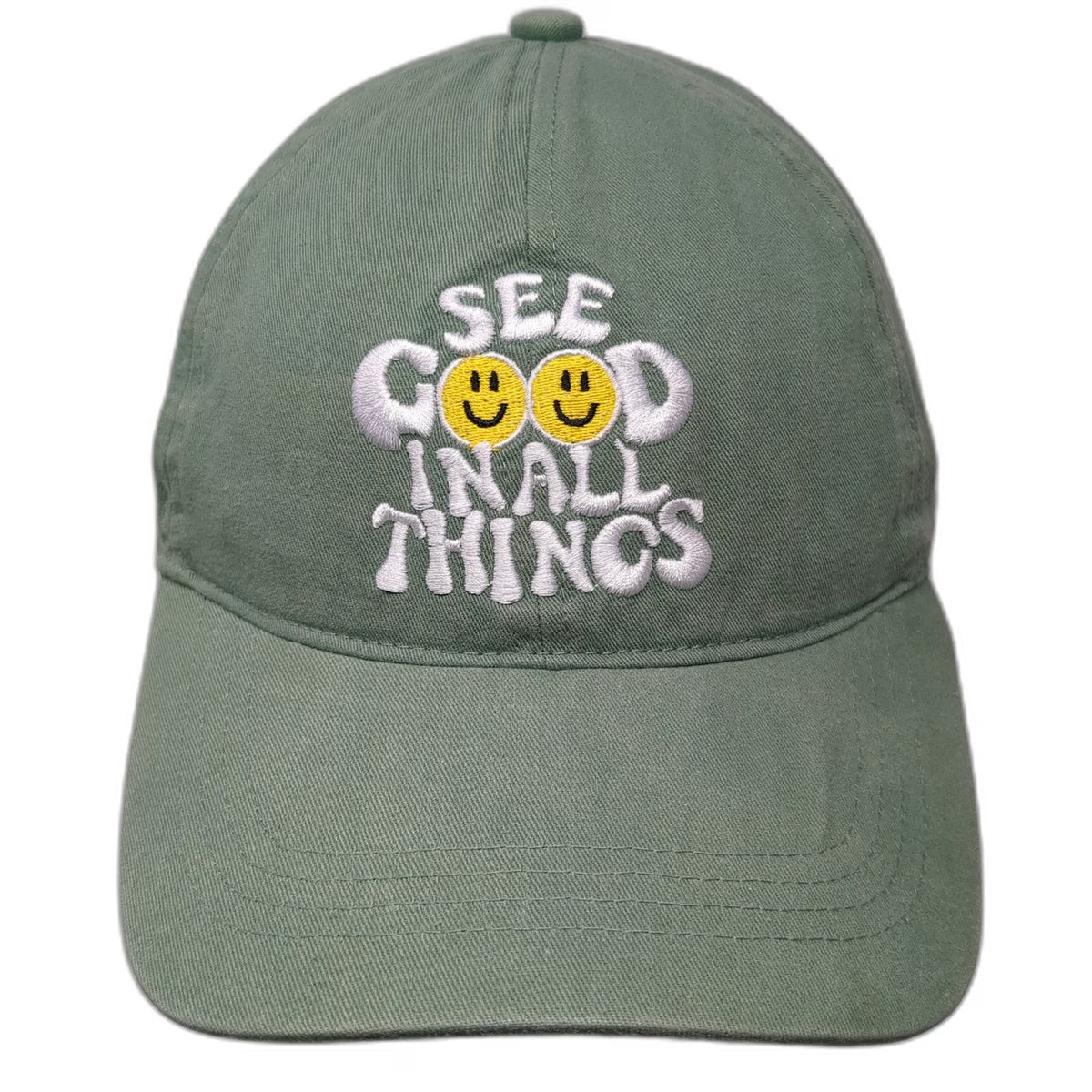 David and Young Baseball Cap Green One Size See Good In All Things Smiley Hat
