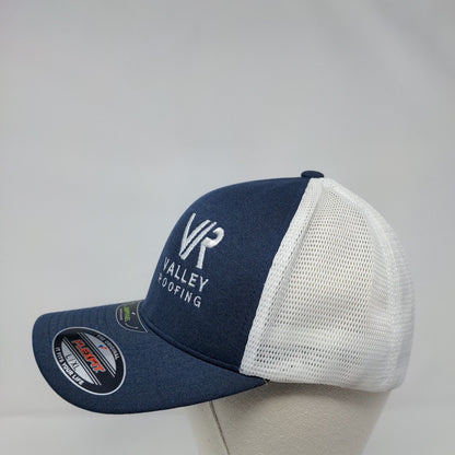 VR Valley Roofing Fitted Trucker Hat Blue L/XL Flexfit Mesh Back Yupoong