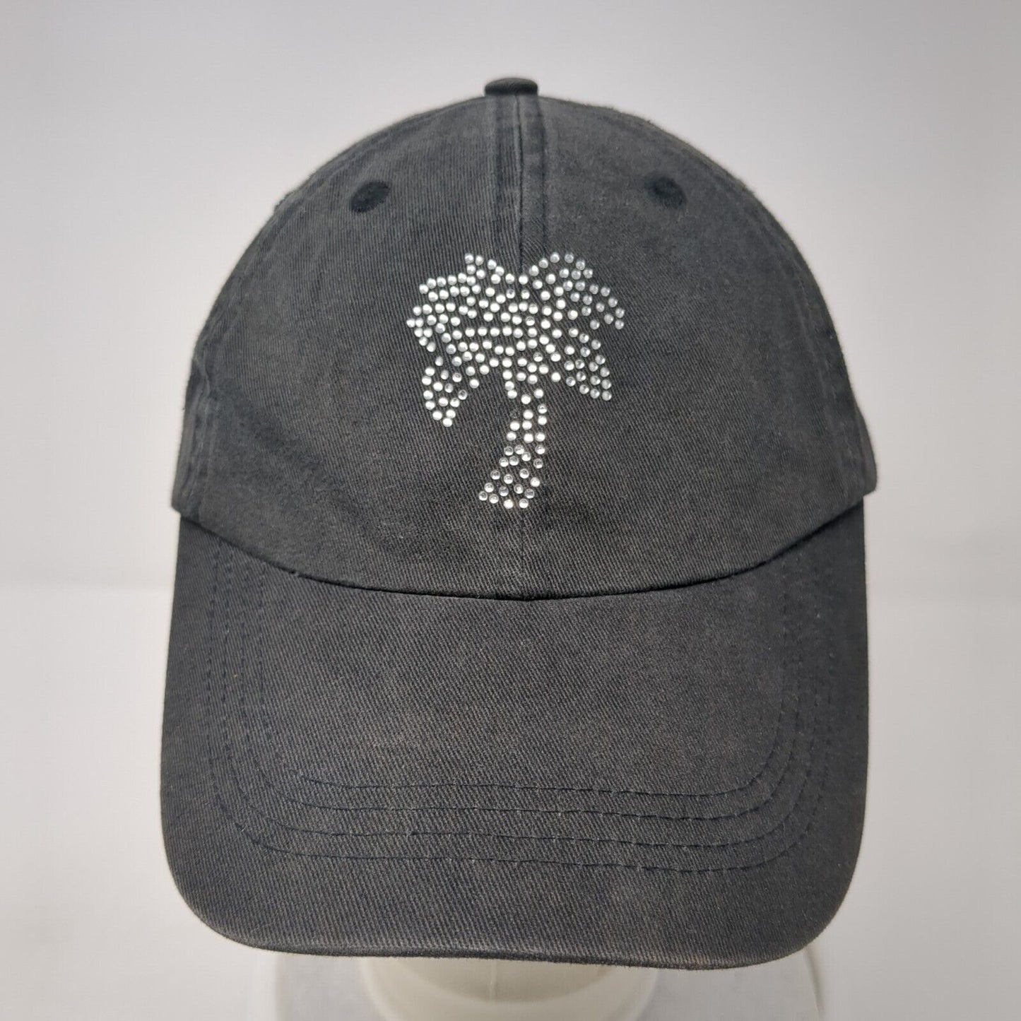 Palm Tree Fitted Hat Black One Size Rhinestone Bling Gear For Sports