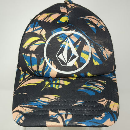 Volcom Trucker Hat Black Blue One Size Tropical Palm Leaf Print Mesh Snapback