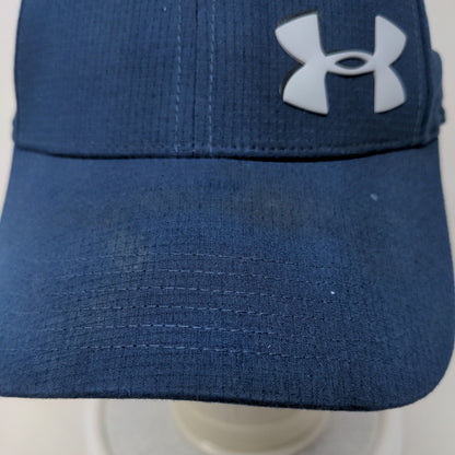 Under Armour Men's Fitted Hat Blue Size L/XL 3D Logo Spell Out Distressed