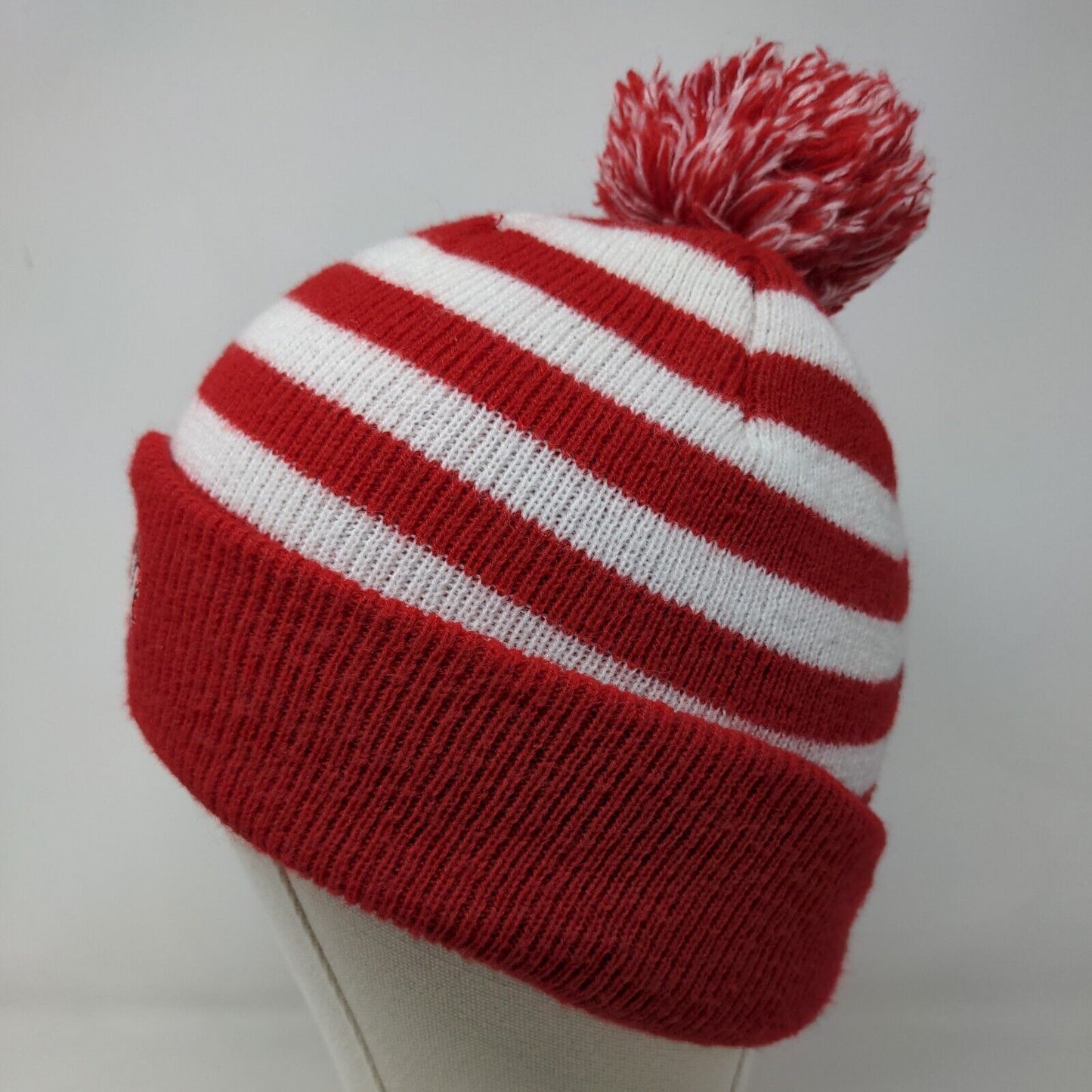 Unbranded Men's Knit Beanie Hat Red White Striped Embroidered M Indian Headdress