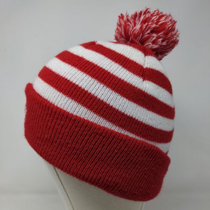 Unbranded Men's Knit Beanie Hat Red White Striped Embroidered M Indian Headdress