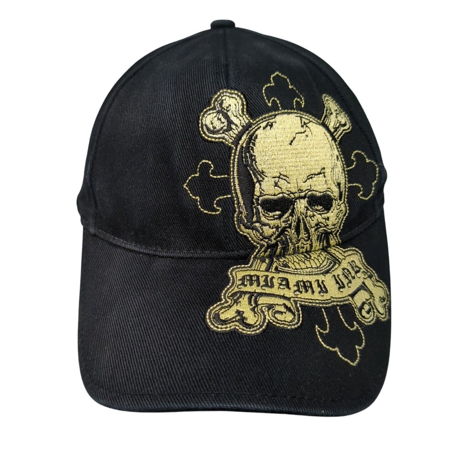 Miami Ink Skull Fitted Hat Black OSFM Embroidered Vent Holes Anoma