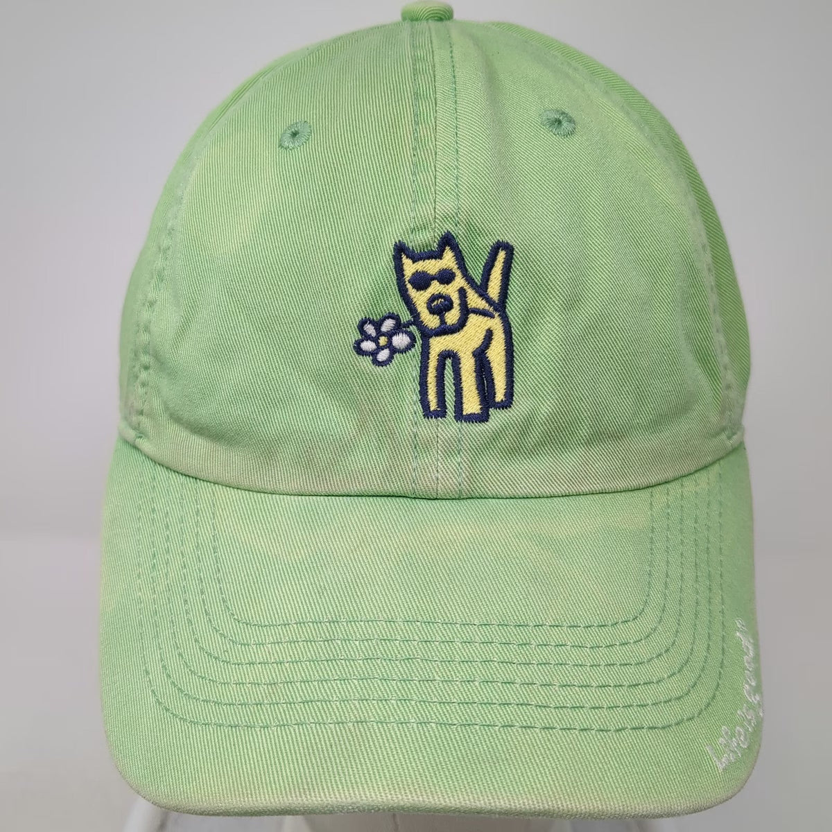 Life is Good Baseball Cap Green One Size Dog Sunglasses Flower Hat Slideback