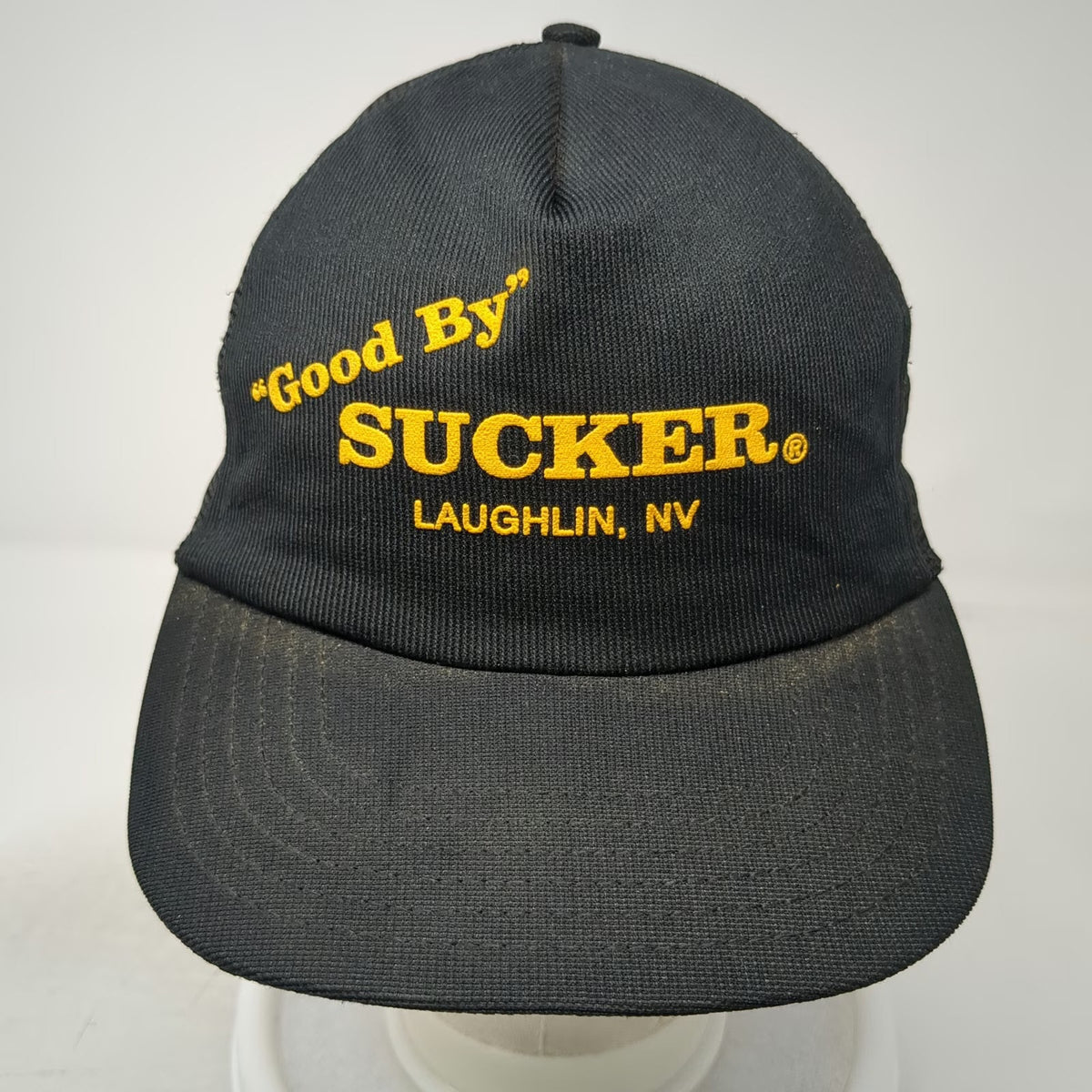 Trucker Hat Black One Size Good By Sucker Laughlin NV Mesh Back Made USA Vintage