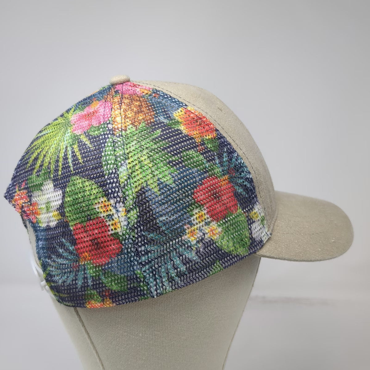 Lucky 7 Trucker Hat Beige One Size Lagoon Utah Floral Mesh Snapback EST 1886