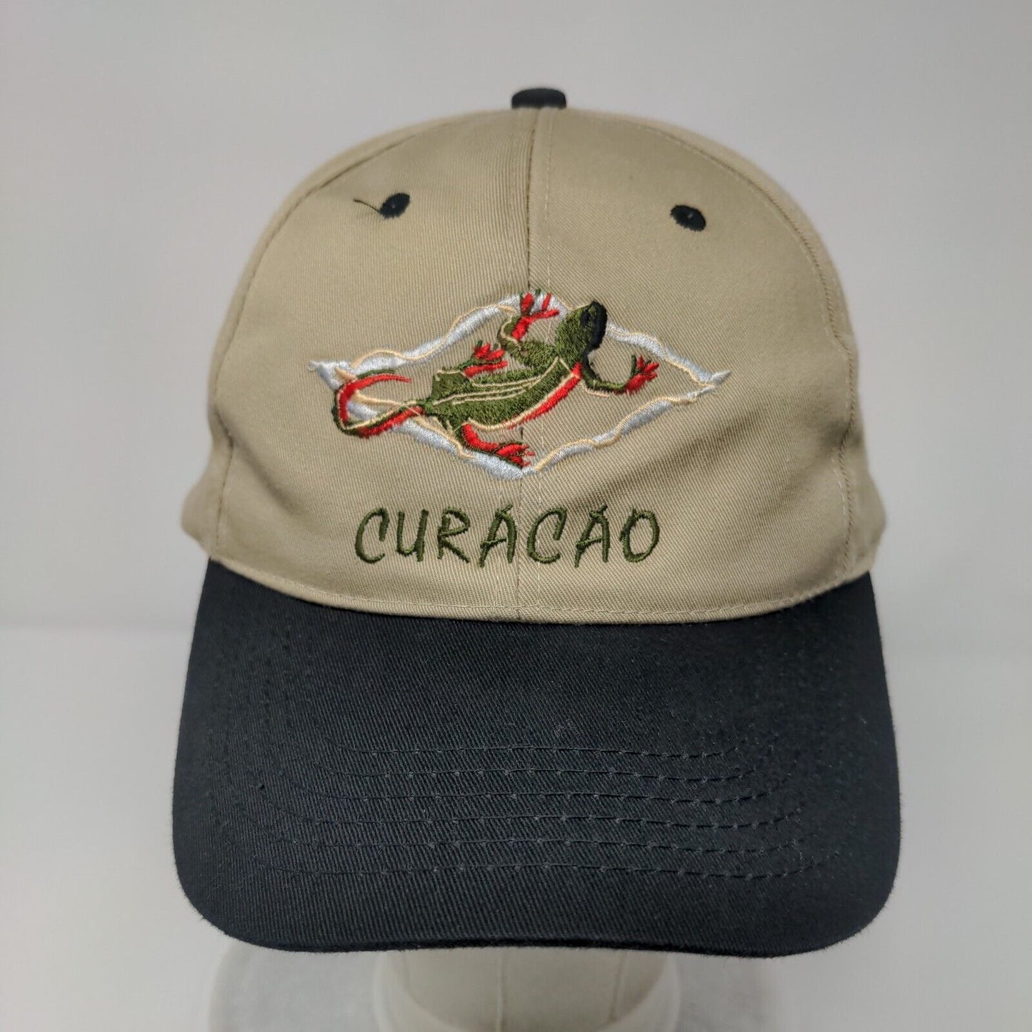 Curacao Slideback Hat Tan OSFA Adjustable Embroidered Colorblock