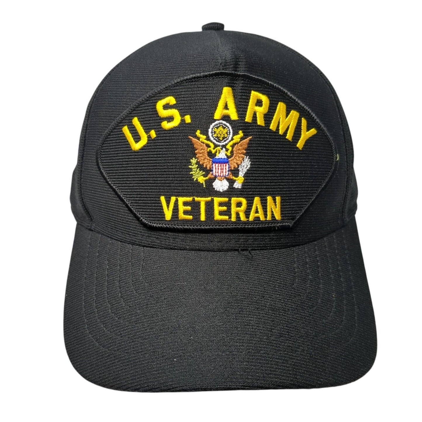 US Army Veteran Snapback Hat Black One Size Adjustable Embroidered Eagle Crest