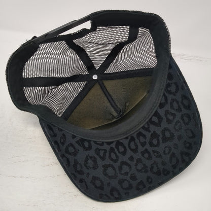 Vans Trucker Hat Black Blue One Size Leopard Print Logo Patch Mesh Back