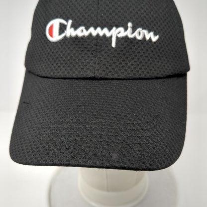 Champion Strapback Hat Black One Size Adjustable Embroidered 6 Panel