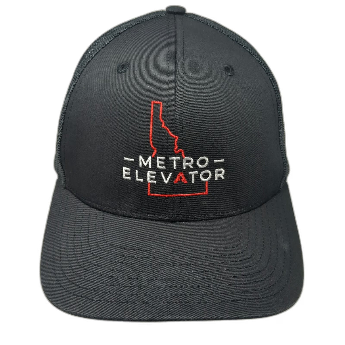 Richardson Trucker Hat Black OSFM Idaho Metro Elevator Logo Mesh Snapback Hat