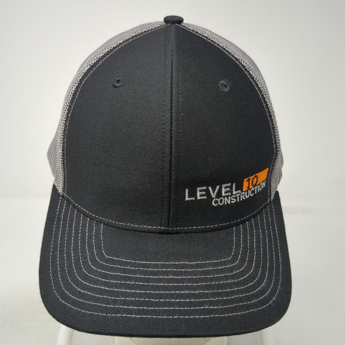 Richardson Trucker Hat Black Gray One Size Mesh Snapback Level 10 Construction