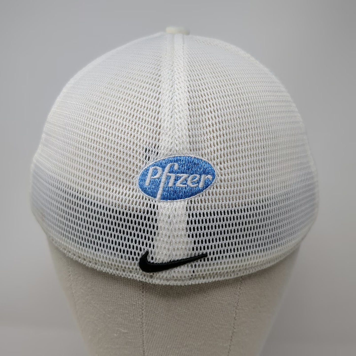 Nike Baseball Cap White M Pfizer Corporate Mesh Dri-FIT Legacy 91 Swoosh Hat