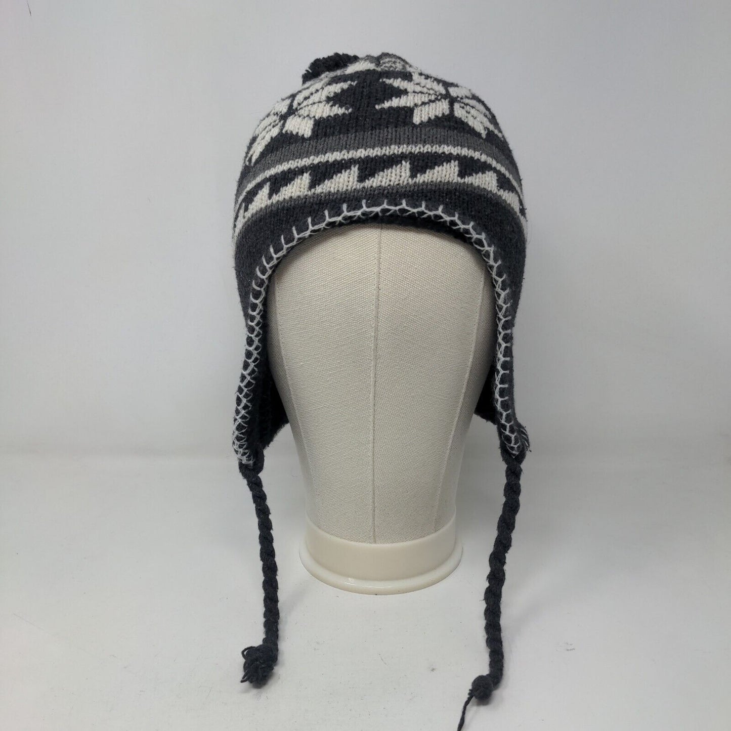 Unbranded Men's Knit Beanie Hat Cap Gray Fair Isle 100% Acrylic