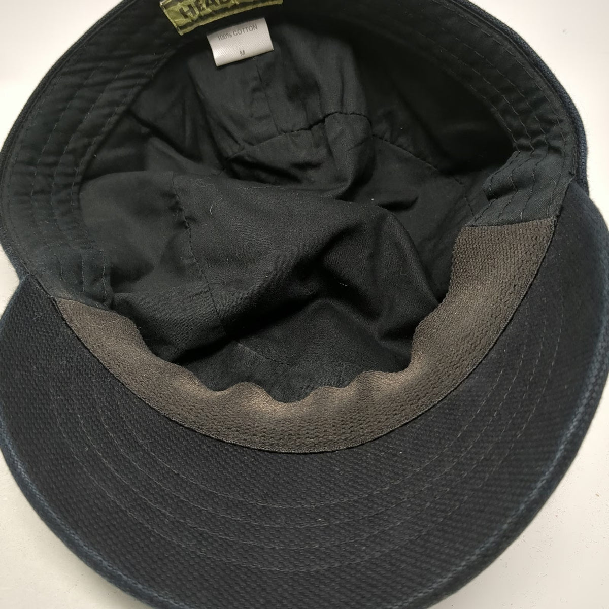 Headers Army Cap Black Hat Size M Fitted Cotton Textured Metal Eyelet Cadet