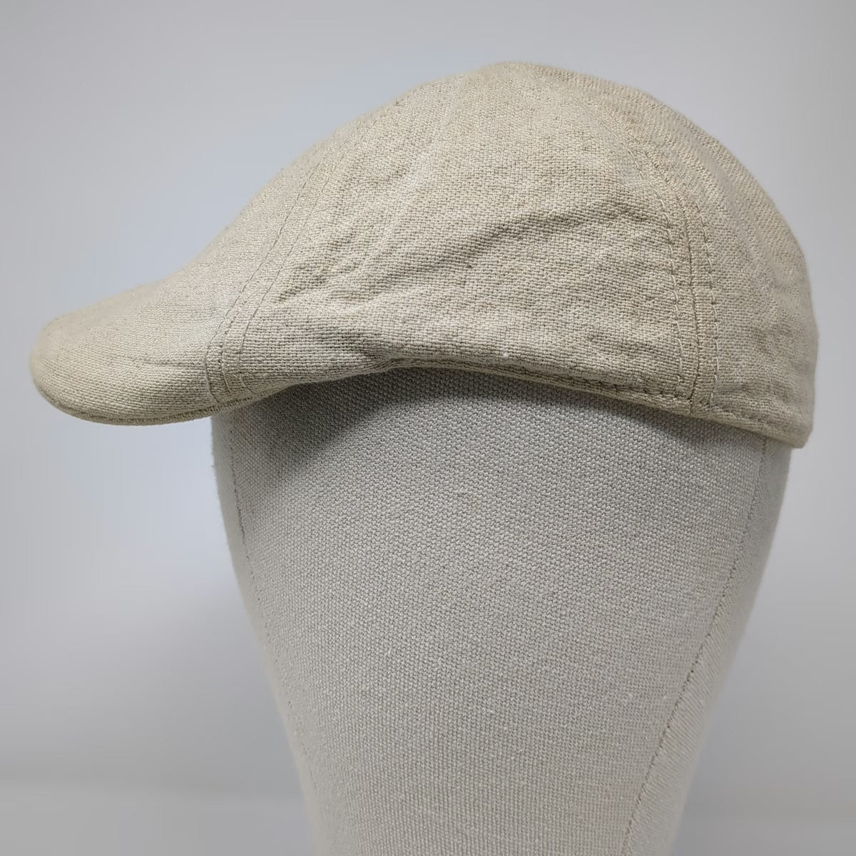 Vintage Crown Co Newsboy Cap Beige M Linen Cotton Paisley Lining Fitted Hat