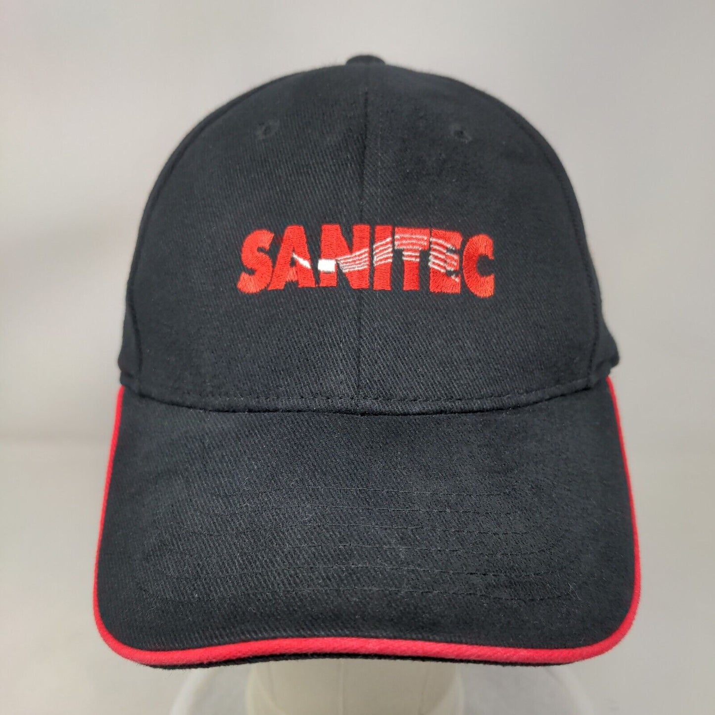 Sanitec Fitted Hat Black S/M Embroidered Vented Holes 6 Panel Nu-Fit KC Caps