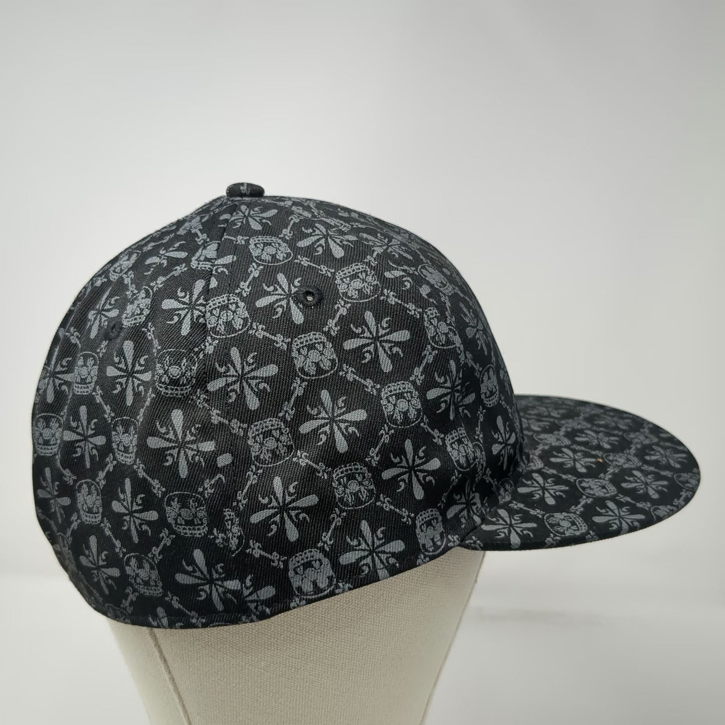 oneballjay Baseball Cap Black 7 1/8 All Over Skull Cross Print Fitted Hat
