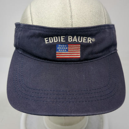 Eddie Bauer Visor Blue One Size Logo American Flag Strapback Cotton Hat Outdoors