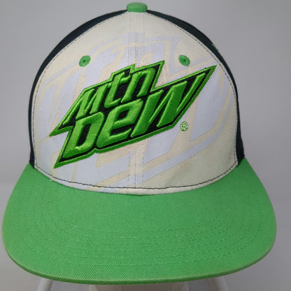 Mountain Dew Hat Snapback White Green Black One Size Embroidered Logo Cotton