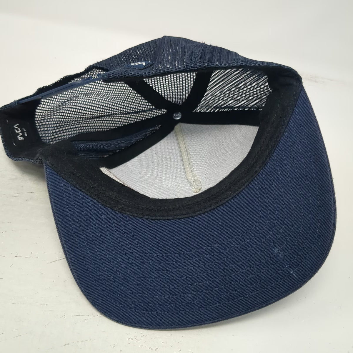RVCA Trucker Hat Blue One Size Striped Mesh Back Snapback Flat Brim VA Logo Hat