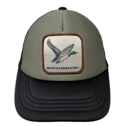 Dravus Trucker Hat Green Black One Size Parks & Rec Mallard Duck Graphic Patch