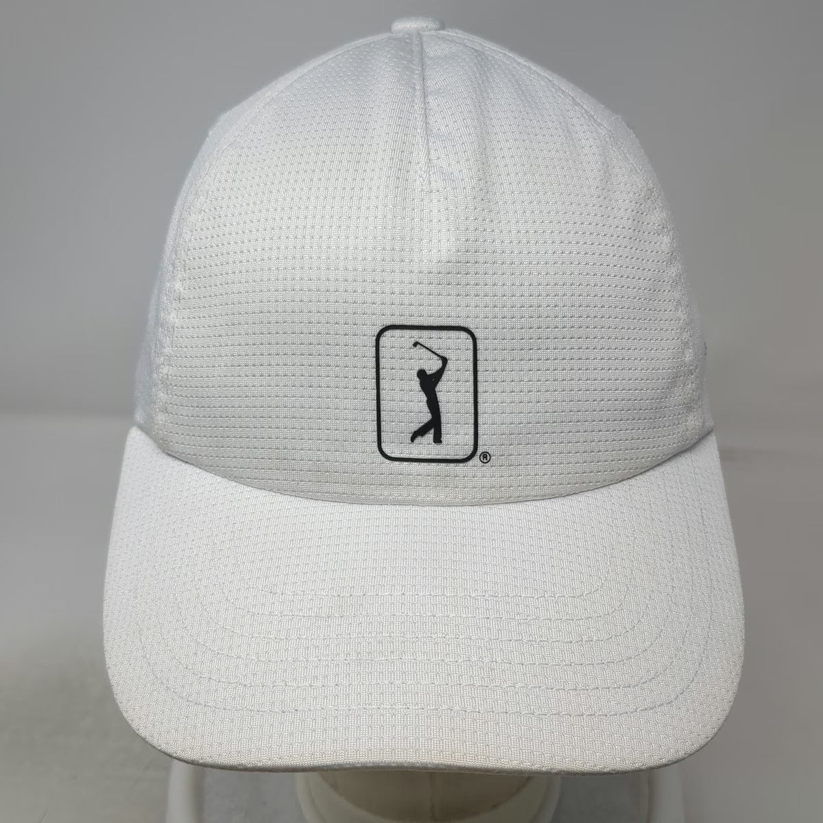 PGA Tour 5 Panel White One Size Mesh Golfer Logo Performance Slideback Golf Hat