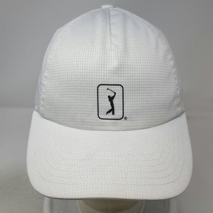 PGA Tour 5 Panel White One Size Mesh Golfer Logo Performance Slideback Golf Hat
