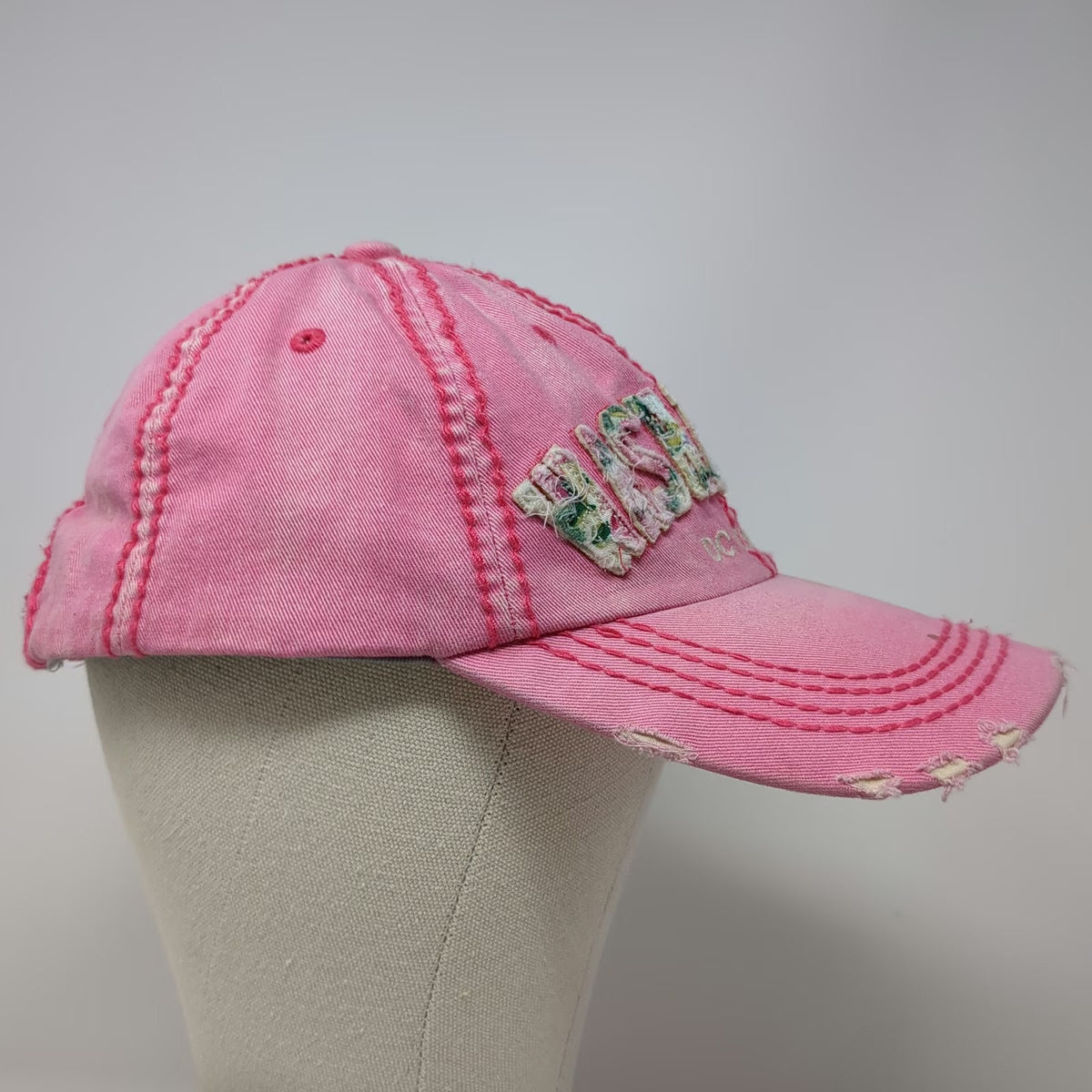 Robin Ruth Baseball Cap Pink One Size Washington DC Floral Distressed Hat