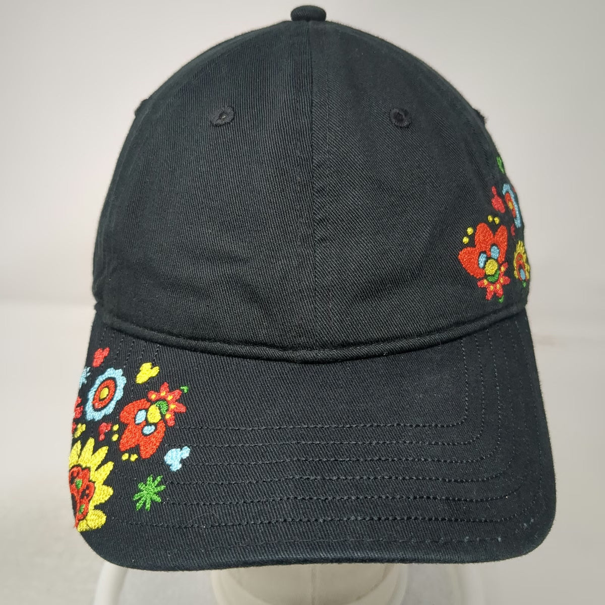 Disney Baseball Cap Black One Size Floral Embroidery Hidden Mickey Mouse Hat