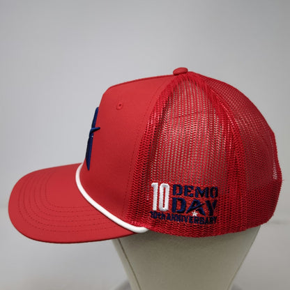 Cap America Trucker Hat Red One Size Demo Day 10th Anniversary USA Flag Brim