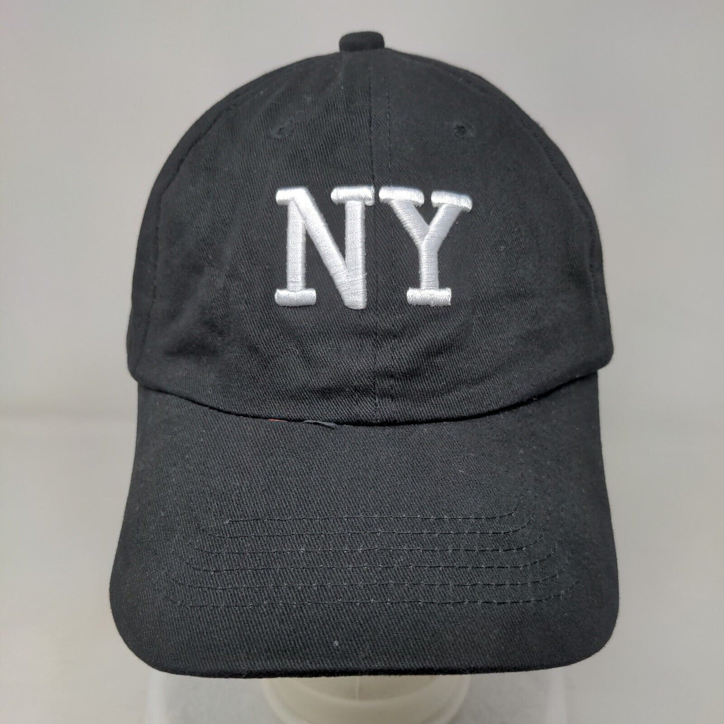NY Slideback Hat Black One Size Embroidered Adjustable Solid 6 Panel
