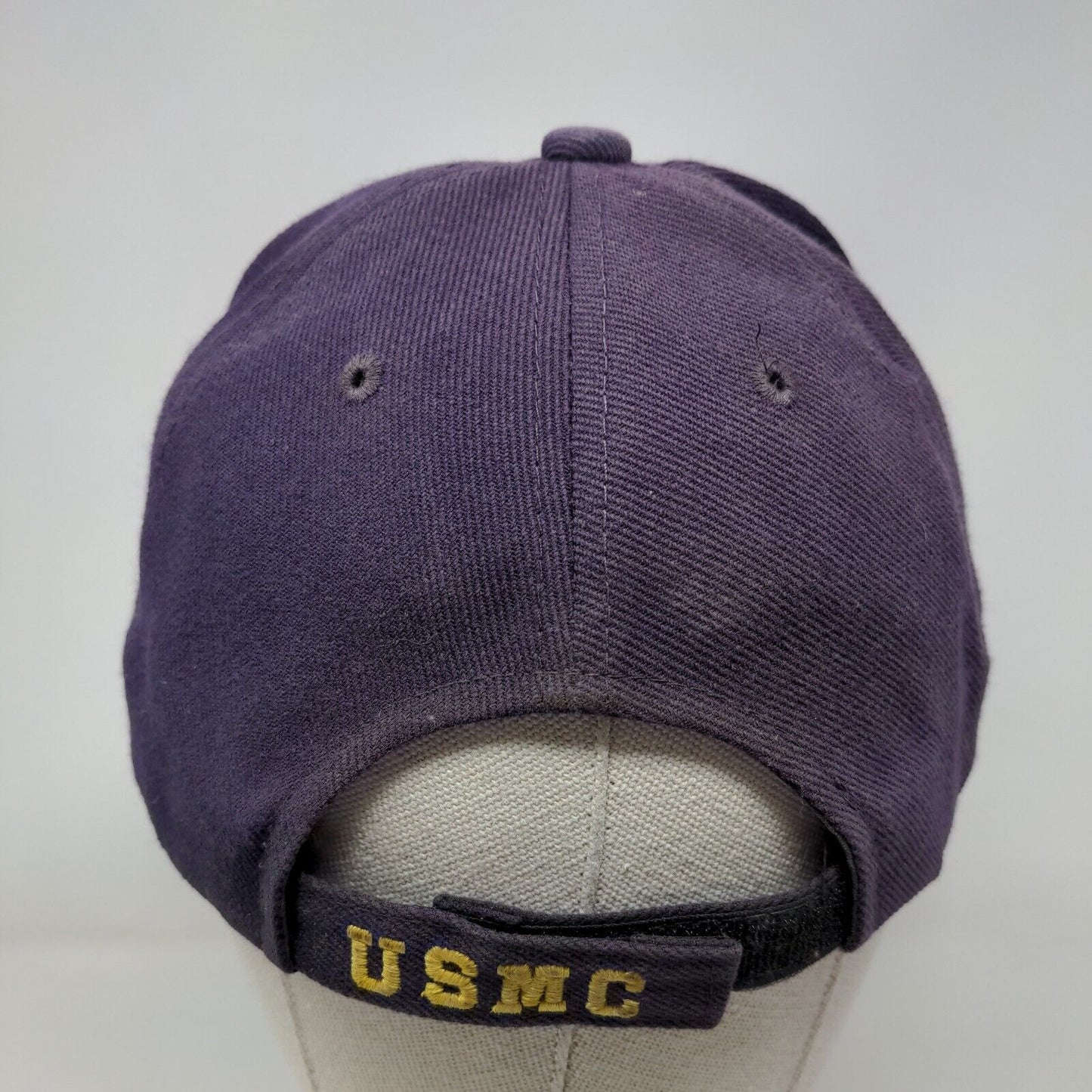 USMC Bulldog I Can't Hear You Strapback Hat Purple OSFA Embroidered