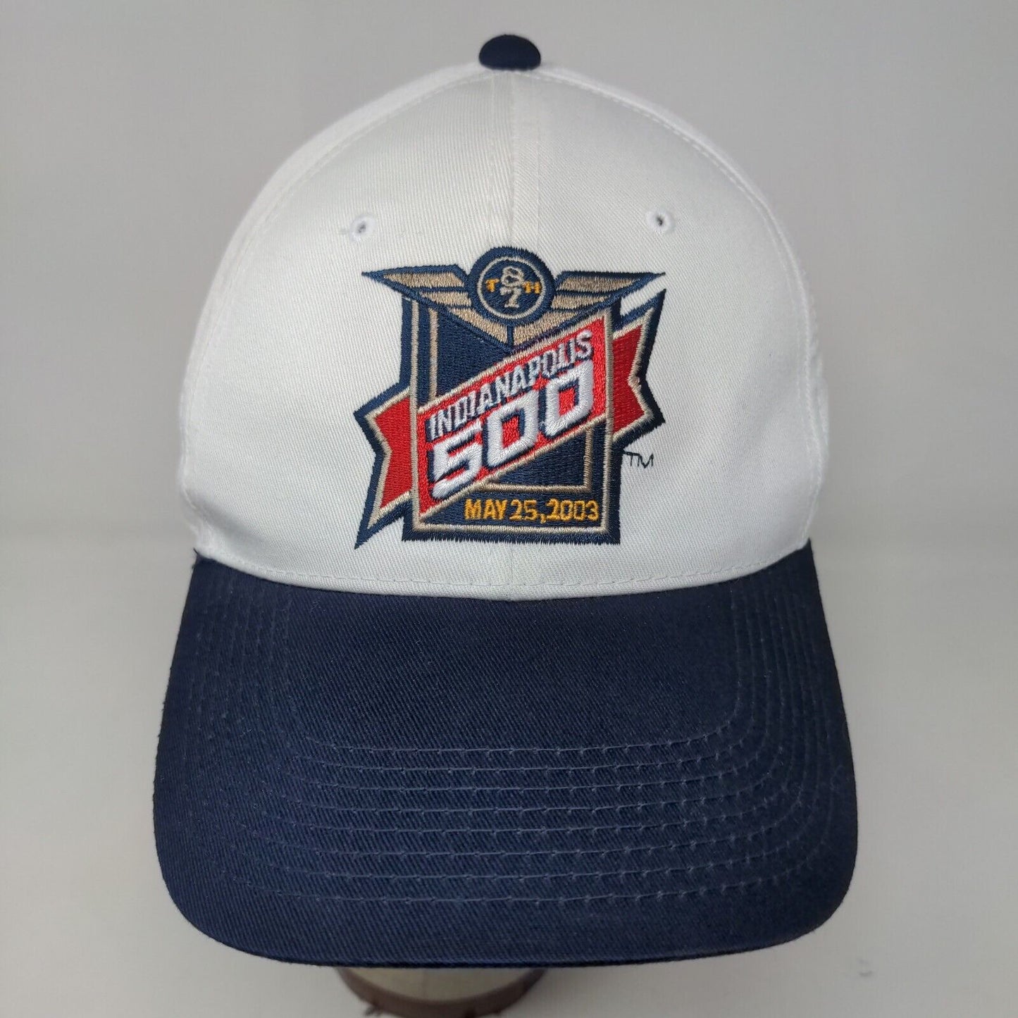 OC Cap Mens Strapback Hat White Blue OSFA Embroidered Vintage 2003 Indy 500 Logo