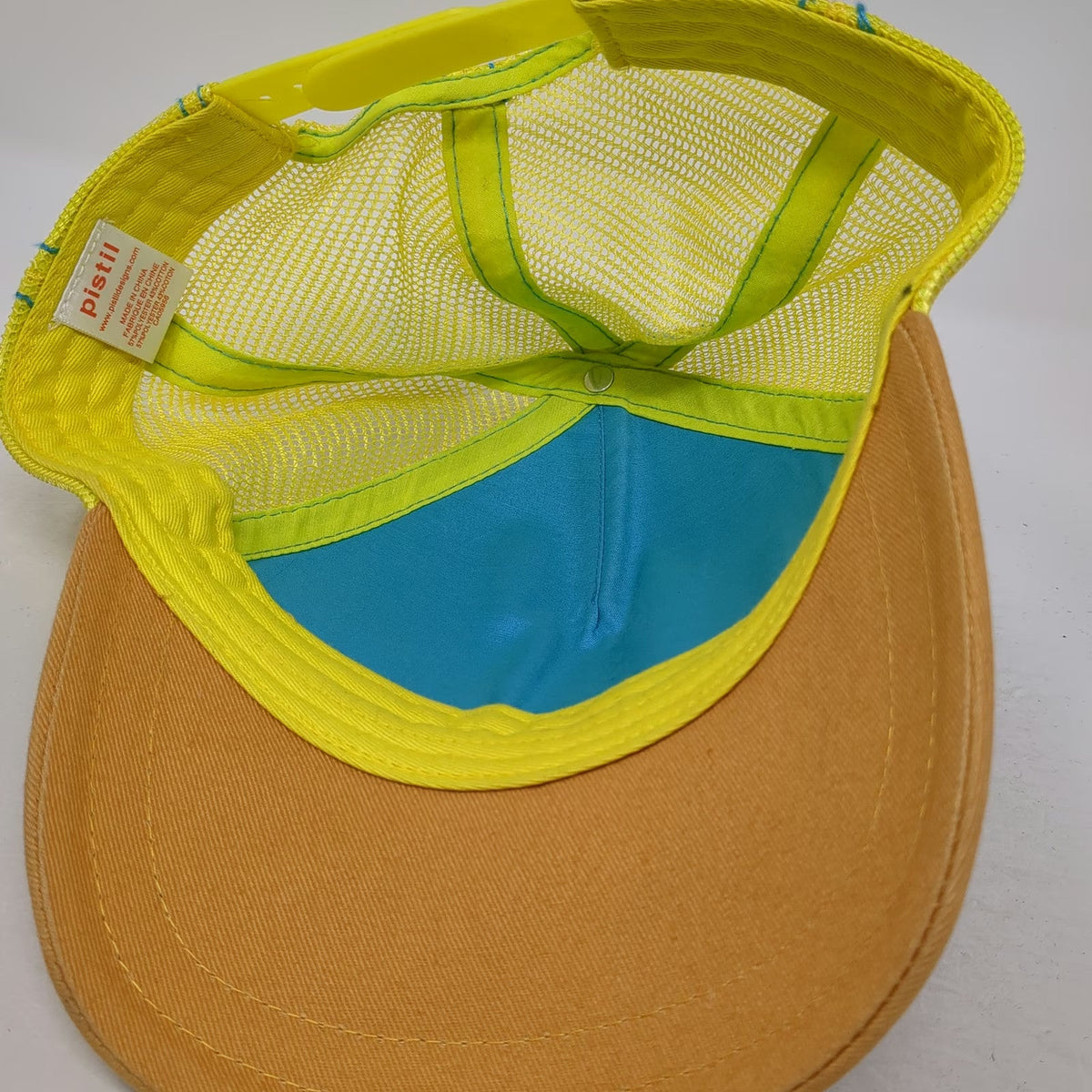 Pistil Trucker Hat Blue Yellow Orange One Size Mesh Snapback Logo Stitching