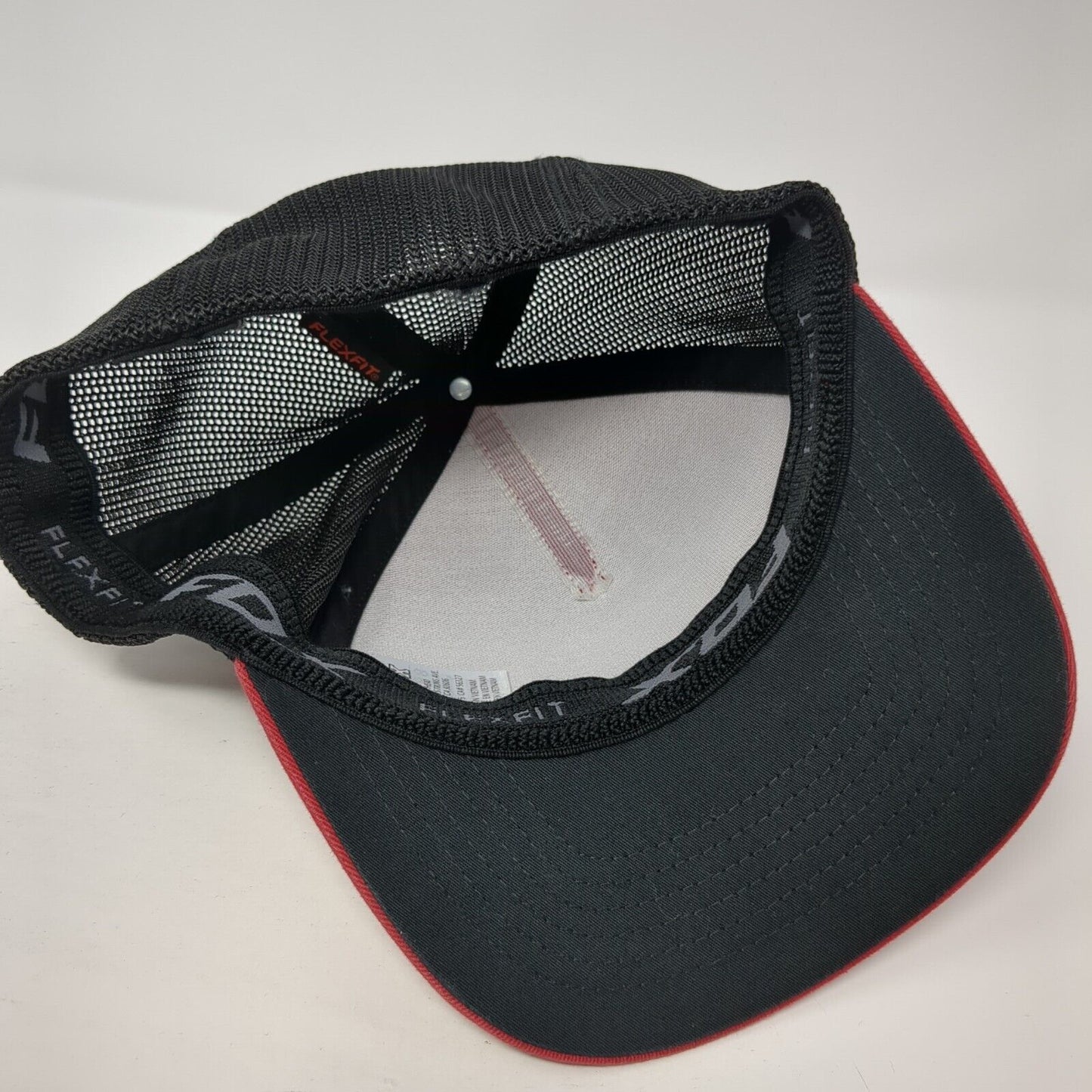 Fox Fitted Mesh Back Trucker Hat Red L/XL Stretch Flexfit Colorblock